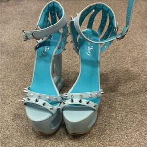 Studded Light Blue Platform Sandals with Ankle Strap